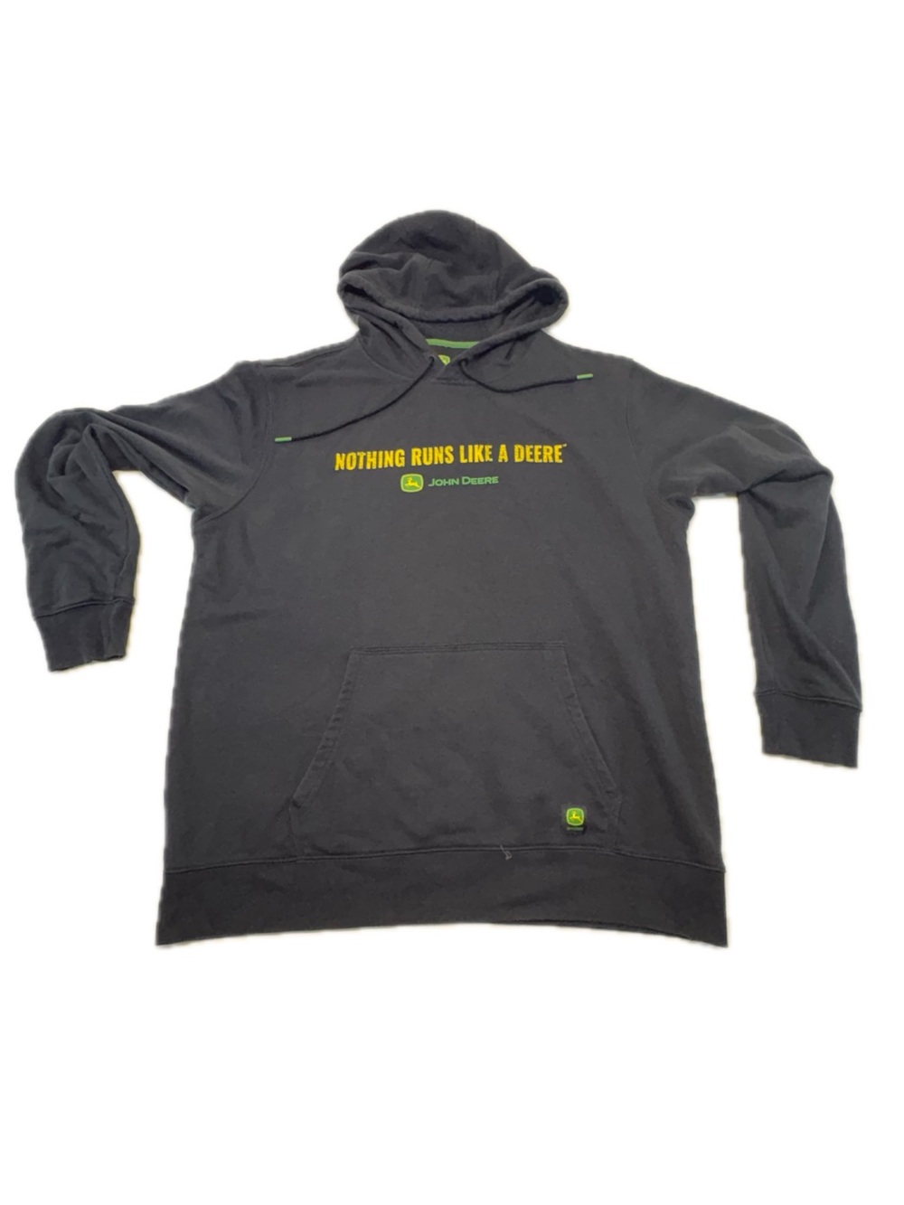 JOHN DEERE "Nothing Runs Like A Deere" Black Fleece Pullover Hoodie Sweatshirt L